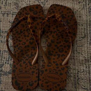 Havaianas Brown Leopard Print Flip Flops